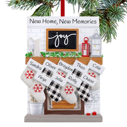 Personalized Fireplace New Home Mantle Family Of 9 Holiday Ornament