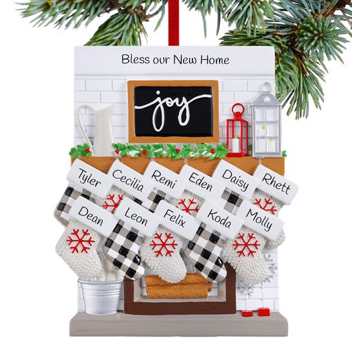 Personalized Fireplace New Home Mantle Family Of 11 Holiday Ornament