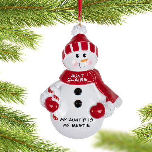 Personalized Red Snowman Aunt Holiday Ornament