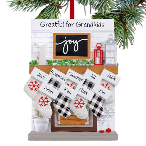 Personalized Fireplace Mantle Family Of 9 Grandparents Holiday Ornament