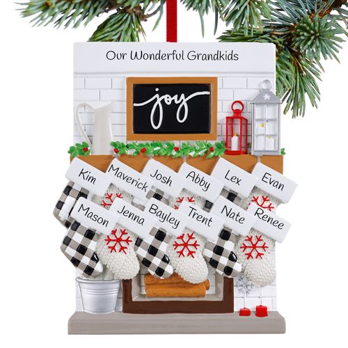 Personalized Fireplace Mantle Family Of 12 Grandparents Holiday Ornament