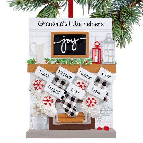 Personalized Fireplace Mantle Family Of 7 Grandparents Holiday Ornament