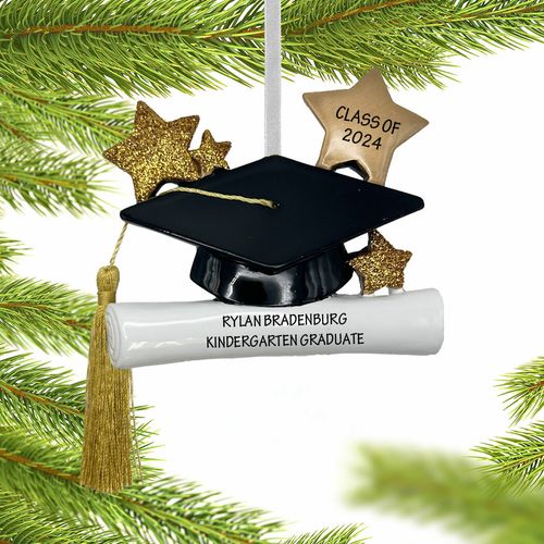 Personalized Kindergarten Graduate Hat And Tassel Holiday Ornament