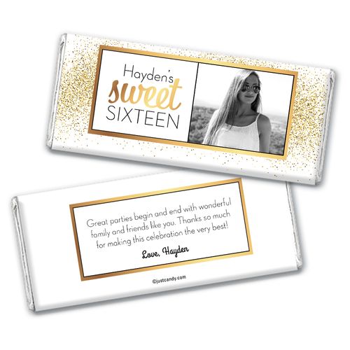 Personalized Sweet 16 Birthday Shower of Gold Photo Chocolate Bar & Wrapper