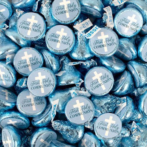 First Holy Communion Blue Hershey's Kisses Candy - Assembled 100 Pack