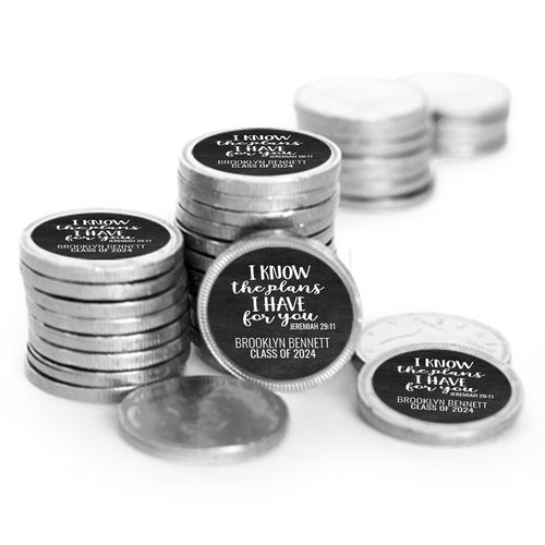 Personalized Religious Graduation Silver Chocolate Coins (84 Pack)