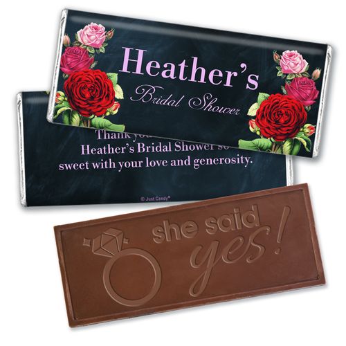 Personalized Classic Pink and Red Roses Bridal Shower Favor Embossed Chocolate Bar