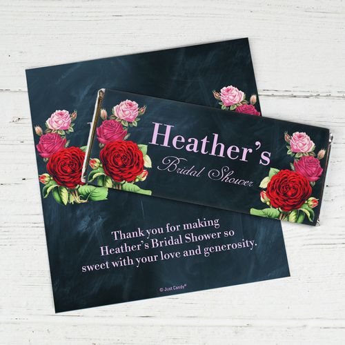 Personalized Classic Pink and Red Roses Bridal Shower Favor Chocolate Bar Wrappers