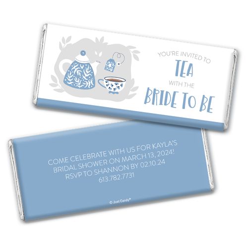 Personalized Blue Tea Party Bridal Shower Invitation Chocolate Bar