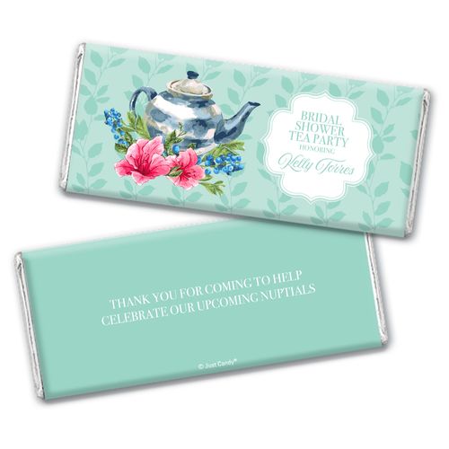 Personalized Botanical Teal Enchanted Tea Party Bridal Shower Favor Chocolate Bar