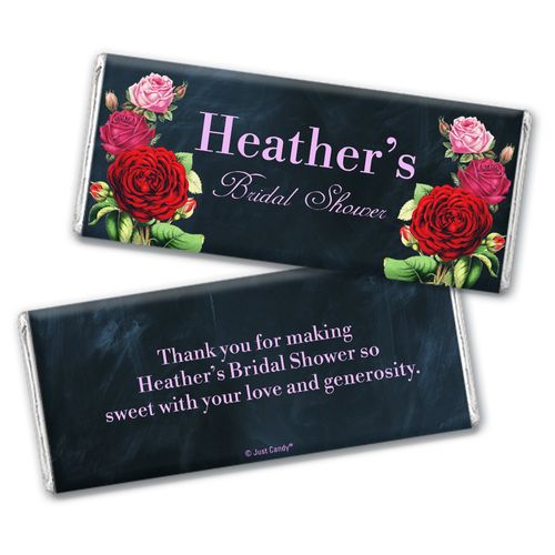 Personalized Classic Pink and Red Roses Bridal Shower Chocolate Bar Favor