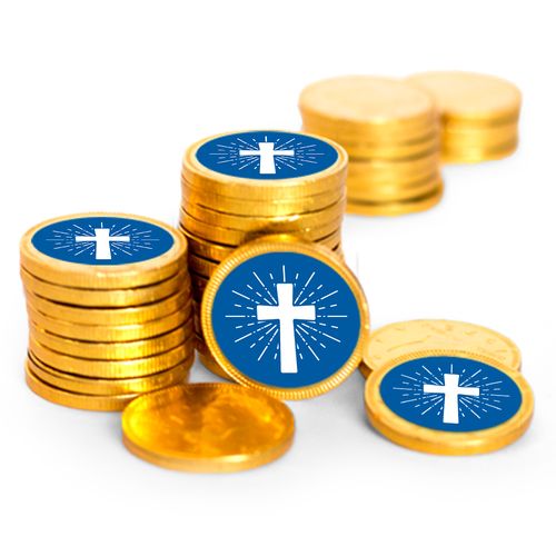 Blue and White Shining Cross Chocolate Coins (84 Pack)