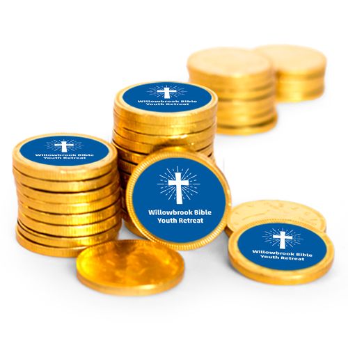Personalized Vacation Bible School Blue Cross Chocolate Coins (84 Pack)
