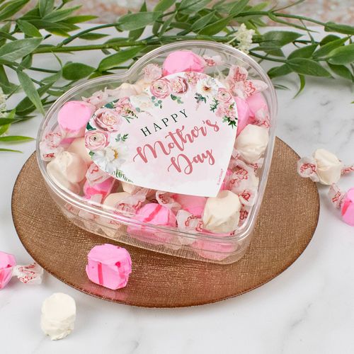 Personalized Mother's Day Floral Heart Clear Heart Box with Taffy