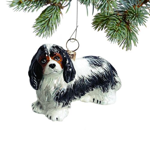 Glass Cavalier King Charles Spaniel Tri Color Holiday Ornament