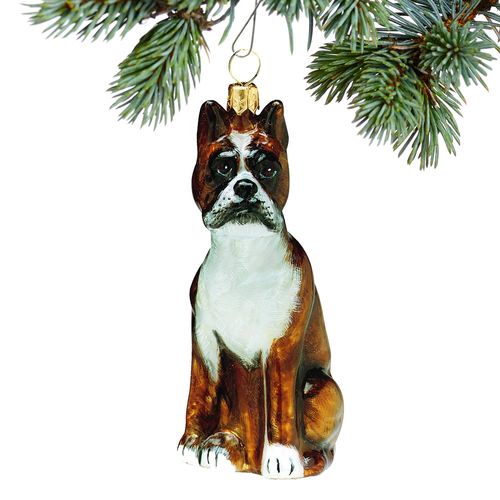 Glass Boxer Sitting Holiday Ornament