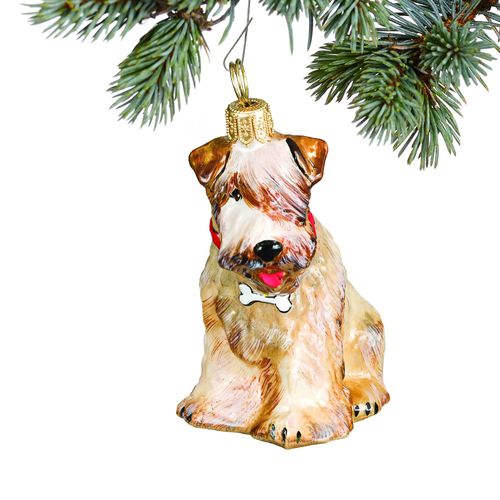 Glass Soft Coated Wheaten Terrier with Dog Bone Collar Holiday Ornament