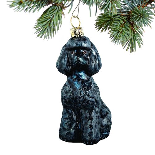 Glass Toy Poodle Black Holiday Ornament