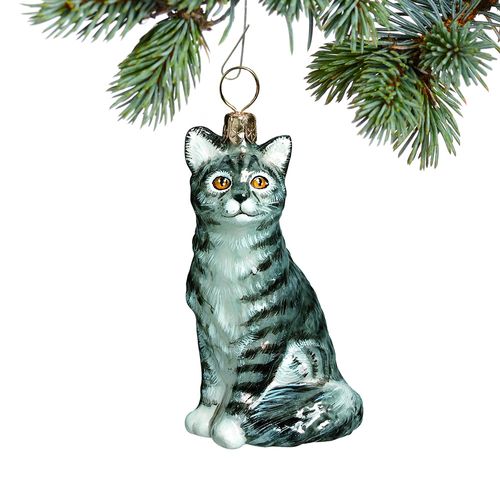 Glass American Shorthair Gray Holiday Ornament