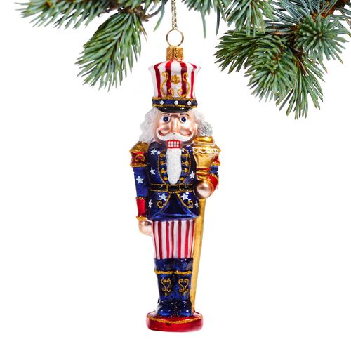Glass Nutcracker - Stars and Stripes Version Holiday Ornament