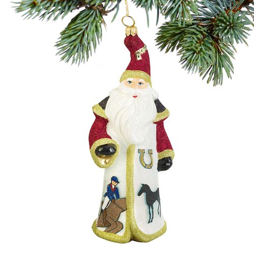 Glass Equestrian Santa Holiday Ornament