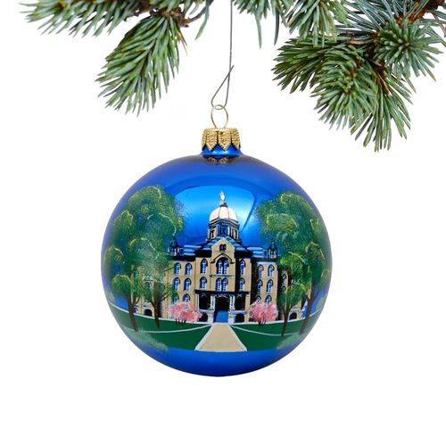 Glass Notre Dame Campus Round Ball Holiday Ornament
