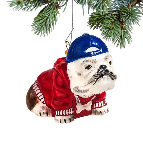 Glass Bulldog Rapper Holiday Ornament