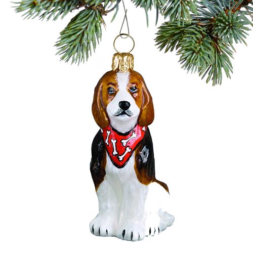 Glass Beagle with Bandana Holiday Ornament