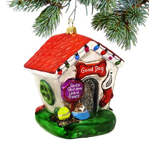 Glass Good Dog-Bad Dog Dog House Holiday Ornament