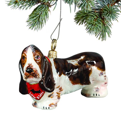 Glass Basset Hound with Bandana Holiday Ornament