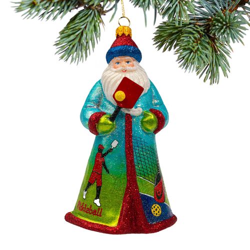 Glass Pickleball Santa Holiday Ornament