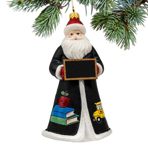 Glass Teacher Santa Holiday Ornament