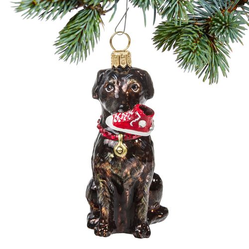 Glass Chocolate Lab with High Top Sneaker Holiday Ornament