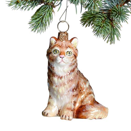 Glass Maine Coon Red Holiday Ornament