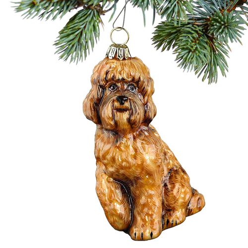 Glass Labradoodle Brown Holiday Ornament