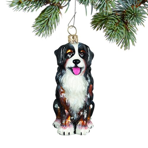 Glass Bernese Mountain Dog- Sitting Holiday Ornament