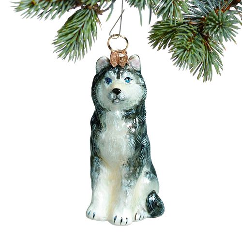 Glass Siberian Husky Holiday Ornament