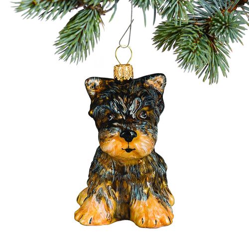 Glass Yorkshire Terrier Puppy Holiday Ornament