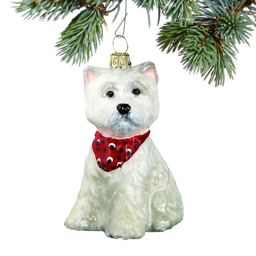 Glass West Highland Terrier Puppy with Bandana Holiday Ornament