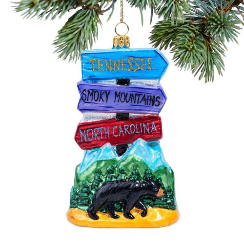 Glass Signs of Smoky Mountains Holiday Ornament