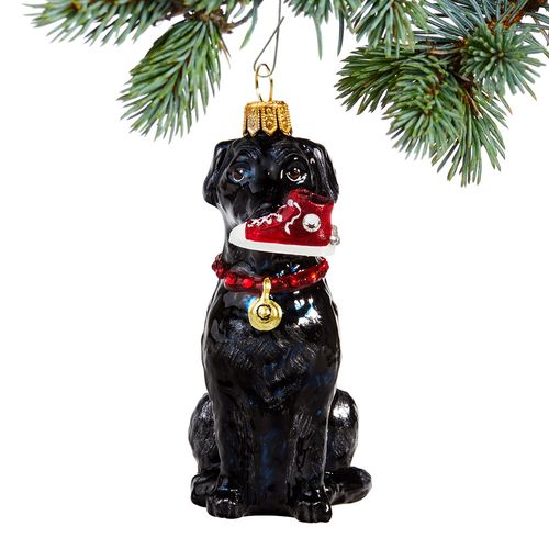 Glass Black Lab with High Top Sneaker Holiday Ornament