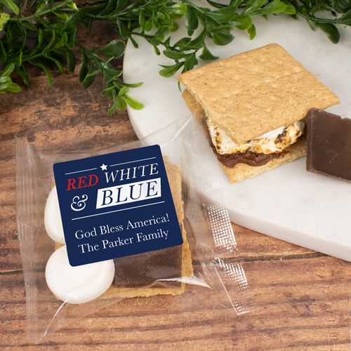 Personalized Patriotic Red White and Blue S'more Favor