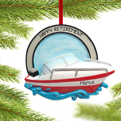 Personalized Retirement Speed Boat Holiday Ornament
