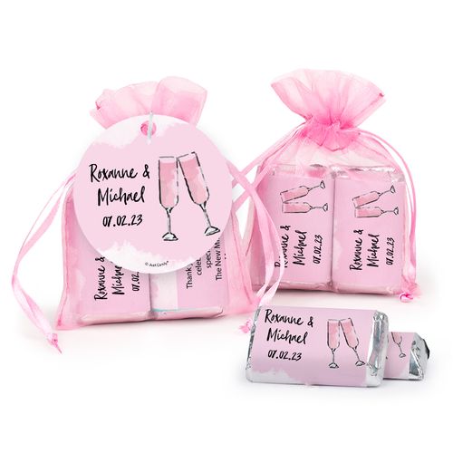 Personalized Champagne Wedding Celebration Hershey's Miniatures in Organza Bags with Gift Tag