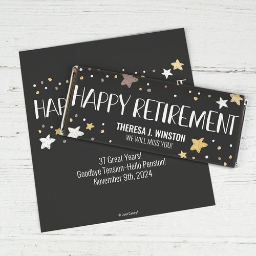 Personalized Happy Retirement Star Chocolate Bar Wrappers Only