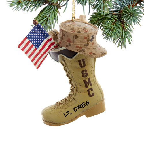US Marines Boot With Flag And Icons Holiday Ornament