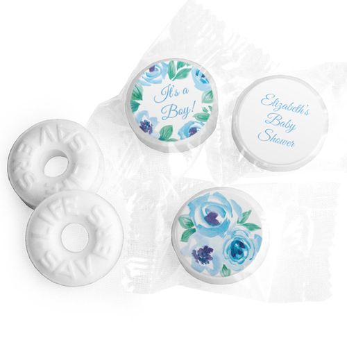 Personalized Bonnie Marcus Baby Shower Blue Floral Wreath Life Savers Mints