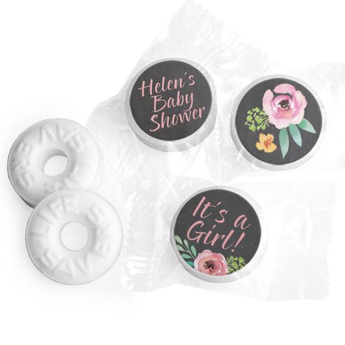 Personalized Life Savers Mints - Bonnie Marcus Baby Shower Watercolor Blossom Wreath Chalkboard