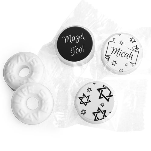 Personalized Bar Mitzvah Scroll & Stars Life Savers Mints