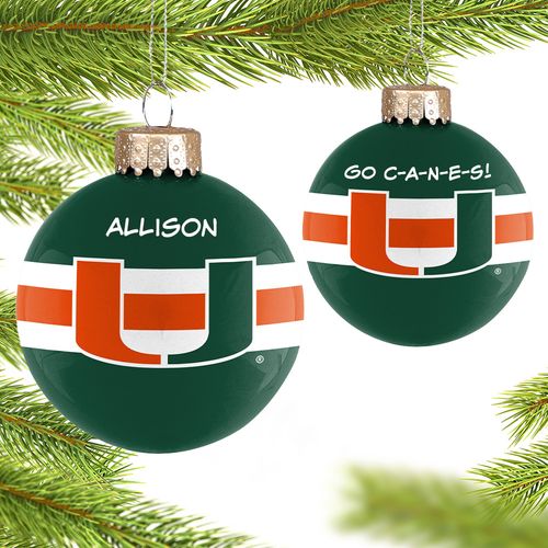 University of Miami Glass Holiday Ornament